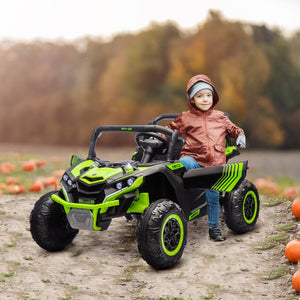 English Elm Aosom 12v Electric Kids Ride on Utv with Remote Control Suspension and Music System Green W2225P229516