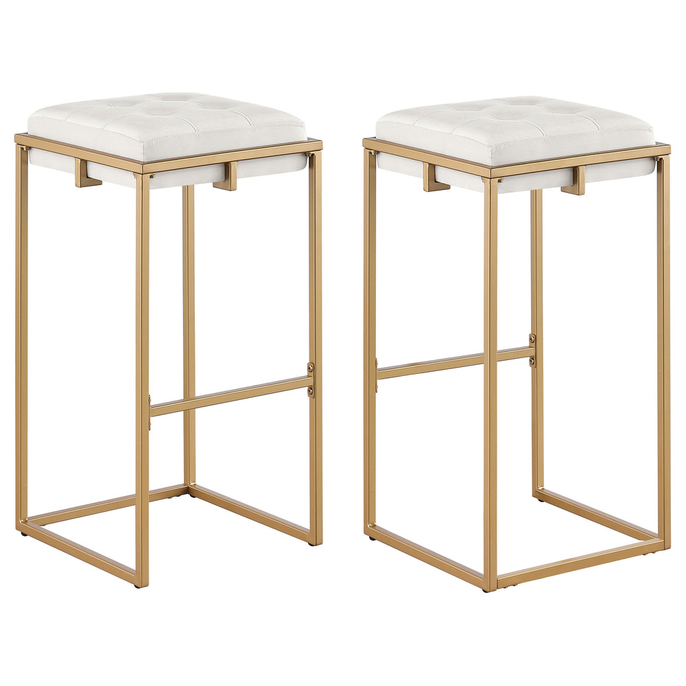 English Elm Soccoro Square Tufted Cushion Stools Set of 2 — Beige & Gold Bar Stools, Plush Fabric, Modern Elegance B062P344886