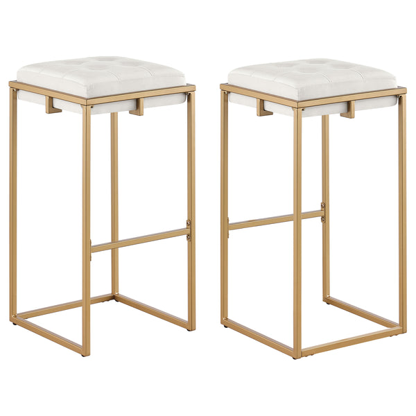 English Elm Soccoro Square Tufted Cushion Stools Set of 2 — Beige & Gold Bar Stools, Plush Fabric, Modern Elegance B062P344886