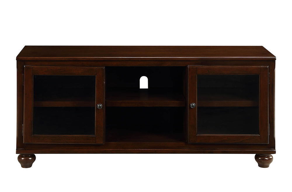 English Elm Dita Transitional Walnut TV Stand with Glass Doors & 2 Media Compartments, Holds 59" TV, 70lb B2726P300876