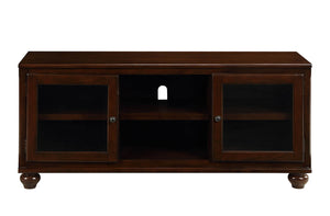 English Elm Dita Transitional Walnut TV Stand with Glass Doors & 2 Media Compartments, Holds 59" TV, 70lb B2726P300876