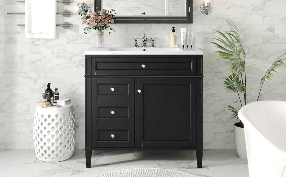 English Elm 36'' Modern Bathroom Vanity With Resin Sink, Storage Cabinet & Tip-Out Drawer For Stylish Organization SW000119AAB-2