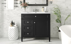 English Elm 36'' Modern Bathroom Vanity With Resin Sink, Storage Cabinet & Tip-Out Drawer For Stylish Organization SW000119AAB-2