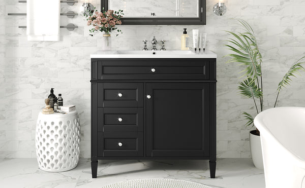 English Elm 36'' Modern Bathroom Vanity With Resin Sink, Storage Cabinet & Tip-Out Drawer For Stylish Organization SW000119AAB-2