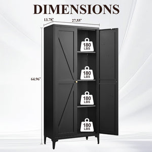 English Elm [metal Adjustable] Tall Steel Pantry Cabinet with Gold Handles and Four Shelves for Any Room Black T3625P366650