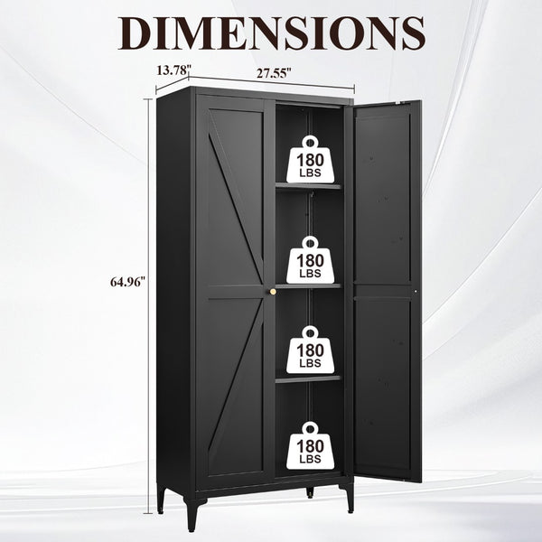 English Elm [metal Adjustable] Tall Steel Pantry Cabinet with Gold Handles and Four Shelves for Any Room Black T3625P366650