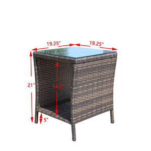 English Elm Outdoor Patio Coffee Table Brown Wicker PE Rattan Steel Frame Clear Tempered Glass 20x20x5.9" UV Resistant Assembly Included W20967009