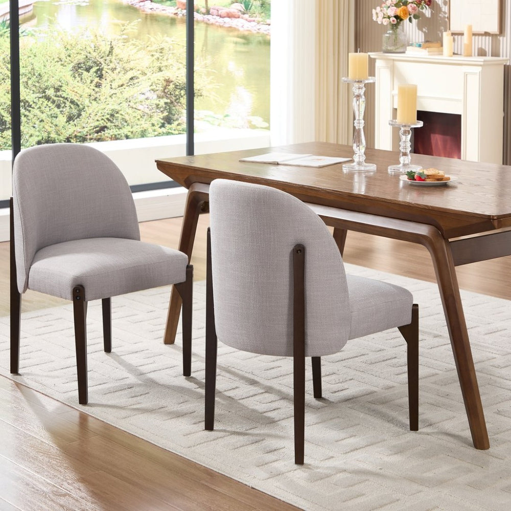 English Elm Wooden Wingback Dining Chairs Upholstered Farmhouse Modern Set with Lumbar Support Grey W3244P429256