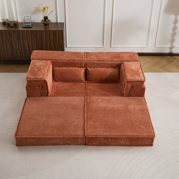 English Elm Compression Mahjong Sofa - Versatile Modular Floor Sofa Bed In Orange, Plush Memory Foam Comfort W3723P377144