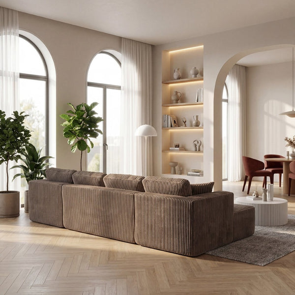 English Elm U Shape Modular Sectional Sofa Corduroy Upholstered Minimalist Living Room Couch Khaki W1919S00017