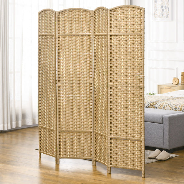 English Elm Homcom 4-Panel Folding Privacy Screen - Elegant Room Divider With Natural Wood Frame & Arched Top W2225P200679