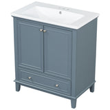 English Elm 30" Bathroom Vanity With Sink Combo, Multi-Functional Bathroom Cabinet With Doors and Drawer, Solid Frame and Mdf Board, Blue