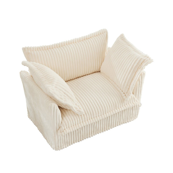 English Elm Slip-Covered Armchair – Cozy Cream Corduroy Sofa With Deep Seat, Large Cushions & Washable Covers W3041P240119-GIGA