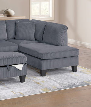 English Elm 3pc Corduroy Sectional Sofa Set with RAF Chaise, Storage Ottoman & Accent Pillows for Cozy Living Dark Gray 20 L x 13 W x 30 H B011S01763