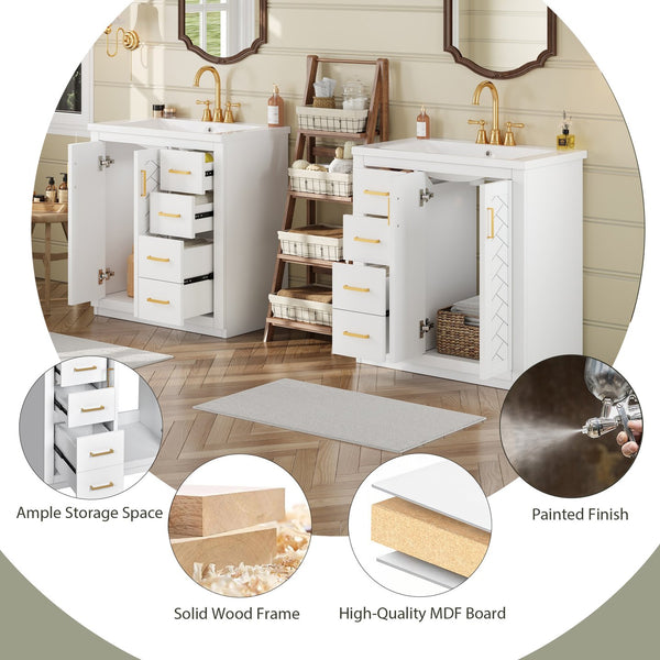 English Elm 60'' Bathroom Vanity Set With Soft-Close Drawers, Elegant Ceramic Sink & Ample Storage Space N710SS00002K