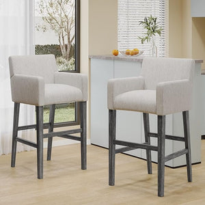 English Elm Upholstered Counter Stools Set of Two with Rubberwood Frame and Padded Armrests N780P365806G