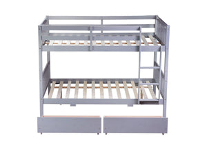 English Elm Full Full Over Full Bunk Bed In Grey With 2 Storage Drawers, Ladder & Safety Guardrails – Versatile Design! W504S00194