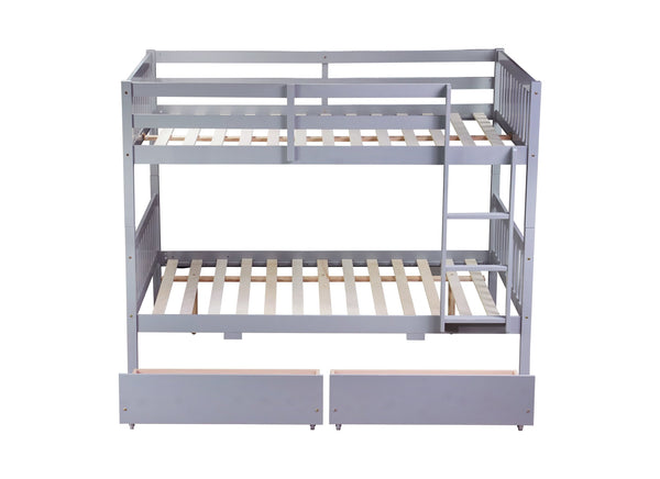 English Elm Full Full Over Full Bunk Bed In Grey With 2 Storage Drawers, Ladder & Safety Guardrails – Versatile Design! W504S00194