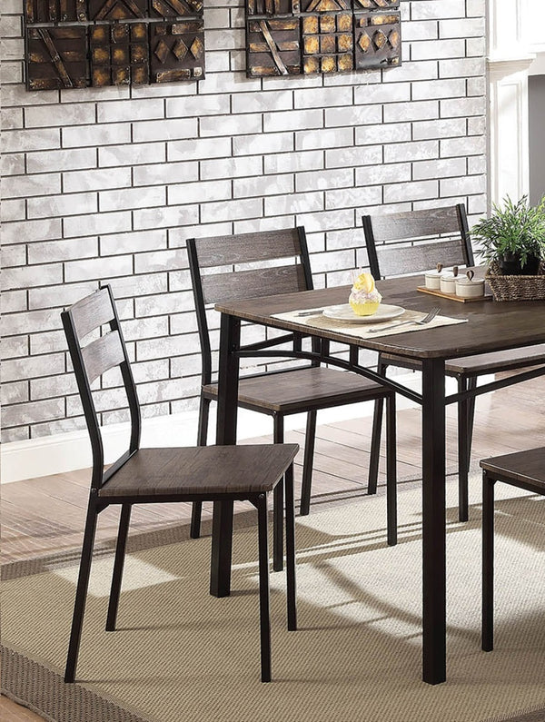 English Elm Simple Industrial Metal Frame 5pc Dining Set with Weathered Wood Top and Comfortable Side Chairs Antique brown,Black 69 L x 38 W x 5 H B011P320851