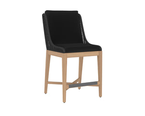 Sunpan Sorrento Stylish Outdoor Barstool with Durable Teak Wood Base and Weather-Resistant Fabric Seat Arashi Black