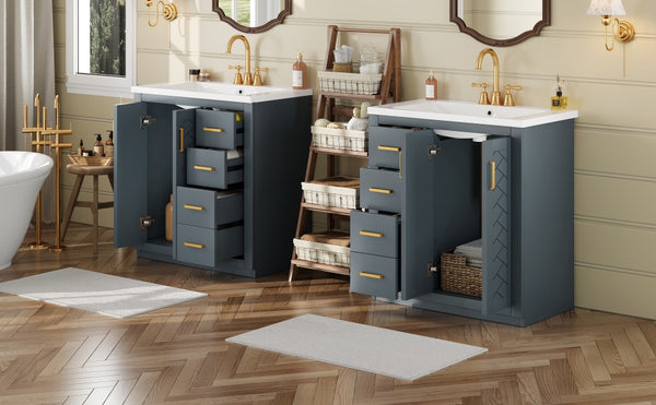 English Elm 60'' Bathroom Vanity Set With Elegant Ceramic Sink, Solid Wood Frame & Ample Storage For Modern Spaces N710SS00002C