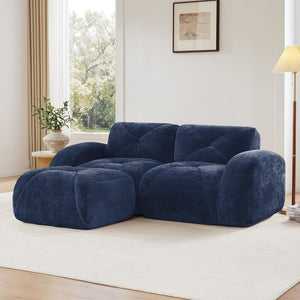 English Elm L-shaped Velvet Sectional Sofa Tufted Modular Design with High Density Foam Boneless Build Blue W714S01592