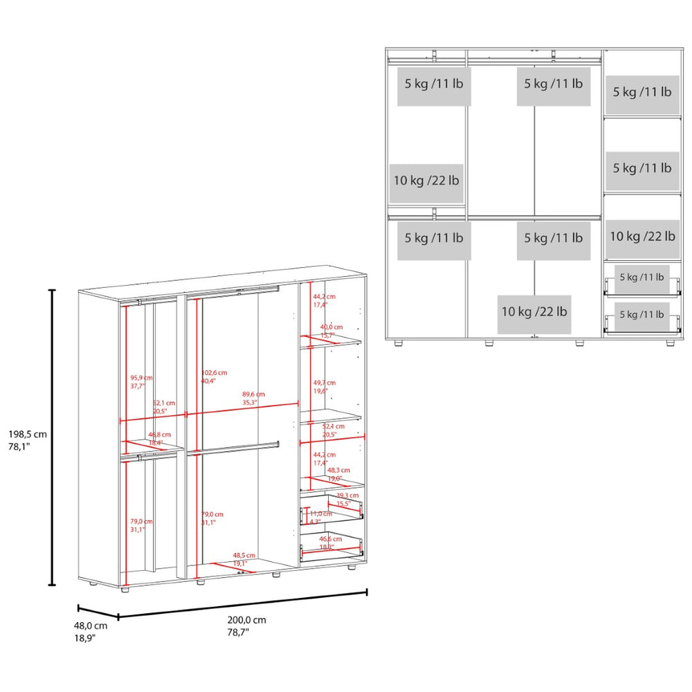 English Elm White Four Door Wardrobe with Drawers Full Height Bedroom Closet Storage Cabinet B062S01875