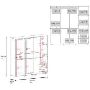 English Elm White Four Door Wardrobe with Drawers Full Height Bedroom Closet Storage Cabinet B062S01875
