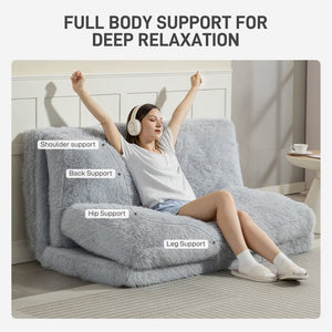English Elm Bean Bag Plush Folding Floor Sofa with Foam Core for Lounging or Guest Sleeping T3971P390231