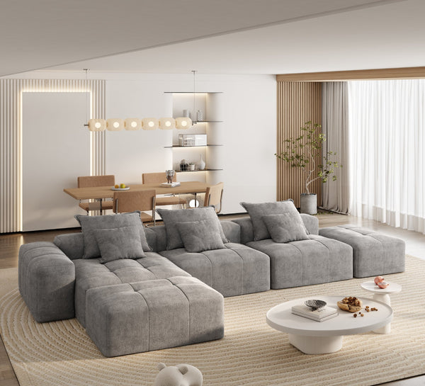 English Elm Modern Oversized Modular Sectional Sofa – Luxurious Chenille Fabric With 6 Pillows, No Assembly Needed! W1885S00072