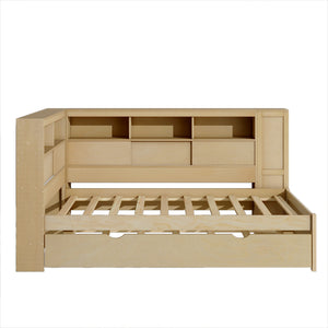 English Elm Twin Daybed with Built-In Shelves, USB Port & Trundle — Solid Pine Frame, Sturdy Storage and Smooth Wheels for Space-Saving Sleep Solutions Natural GX000467AAN