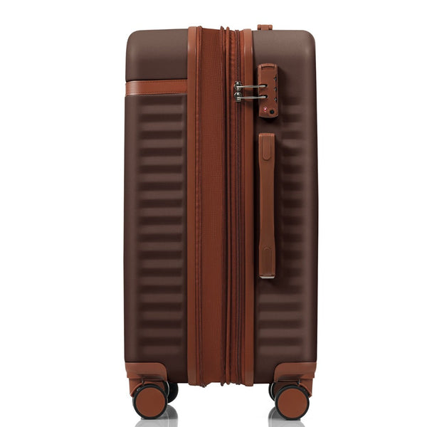 English Elm Luggage 3 Piece Abs Hard Shell Set with Usb Port Front Access and Spinner Wheels Brown N726P307555B