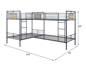 English Elm Cordelia Sandy Black Metal Quadruple Twin L-Shape Bunk Bed, 80 Slats, 660lb Capacity, Guard Rails B2726S00512