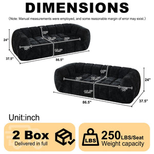 English Elm Chenille Cloud Sofa with Quilted Seat and Piano Key Backrest for Modern Living Rooms Black W834S00637