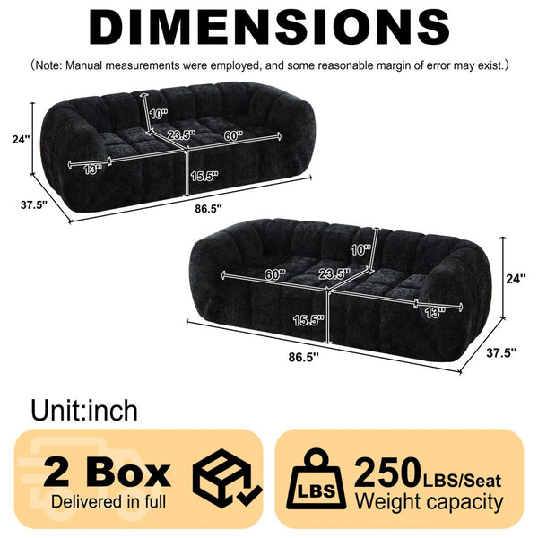 English Elm Chenille Cloud Sofa with Quilted Seat and Piano Key Backrest for Modern Living Rooms Black W834S00637