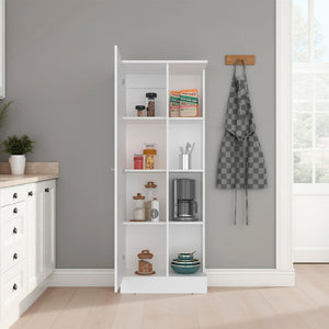 English Elm White Tall Narrow Kitchen Pantry Cabinet with Open Shelves and Concealed Storage Door B062P483733