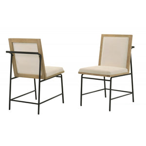 English Elm Contemporary Beige Upholstered Dining Chairs Set of 2 with Oak Veneer & Black Metal Legs, Modern Comfort B011P373686