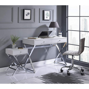 English Elm Rectangular Industrial Wooden Top End Table with Weathered Oak Finish and Sturdy Metal Legs Chrome,White B016P311133