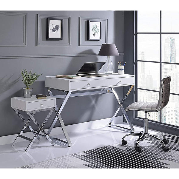 English Elm Rectangular Industrial Wooden Top End Table with Weathered Oak Finish and Sturdy Metal Legs Chrome,White B016P311133