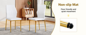 English Elm Table and Chair Set Marble Glass Top Gold Legs Modern Dining for Small Spaces W1151S04637