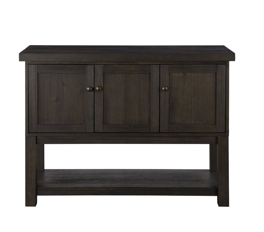 English Elm Distressed Walnut Server with 3 Doors, 1 Shelf, Square Wooden Legs, Classic Clean-Lined Storage Elegance B062P215509