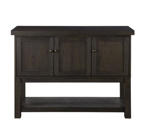English Elm Distressed Walnut Server with 3 Doors, 1 Shelf, Square Wooden Legs, Classic Clean-Lined Storage Elegance B062P215509