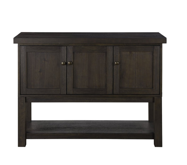 English Elm Distressed Walnut Server with 3 Doors, 1 Shelf, Square Wooden Legs, Classic Clean-Lined Storage Elegance B062P215509