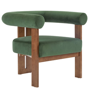 English Elm Christopher Knight Home® - Modern Upholstered Round Arm Accent Chair with Velvet Finish, Elegant Curved Back and Three Legs Design Green,Walnut 30.5 L x 29 W x 14.5 H N776P216194G