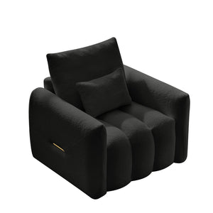 English Elm 35 Inch Teddy Velvet Lounge Chair Sculptural Cloud Seat for Modern Apartment Living Black W2564P457791