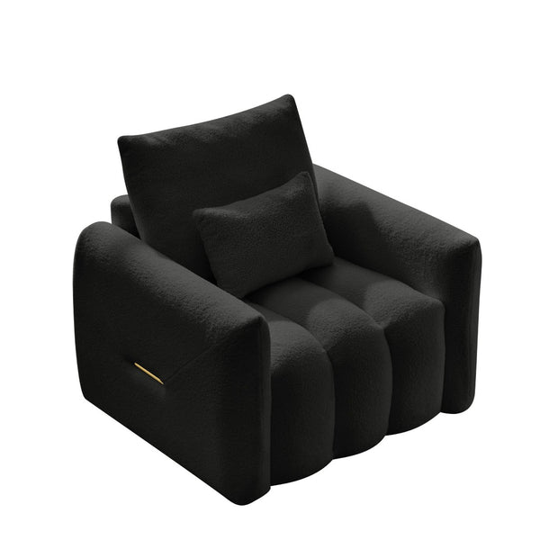 English Elm 35 Inch Teddy Velvet Lounge Chair Sculptural Cloud Seat for Modern Apartment Living Black W2564P457791