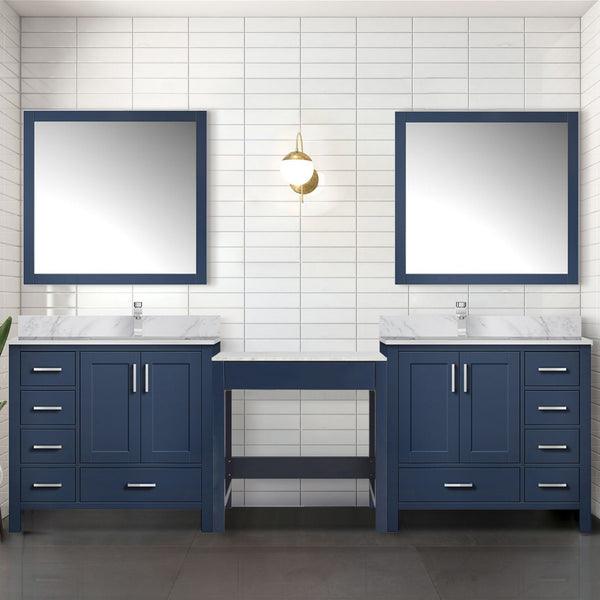 English Elm Navy Blue Double Bath Vanity With Carrara Marble Top, Chrome Faucets & Spacious Storage Solutions B2731S01187