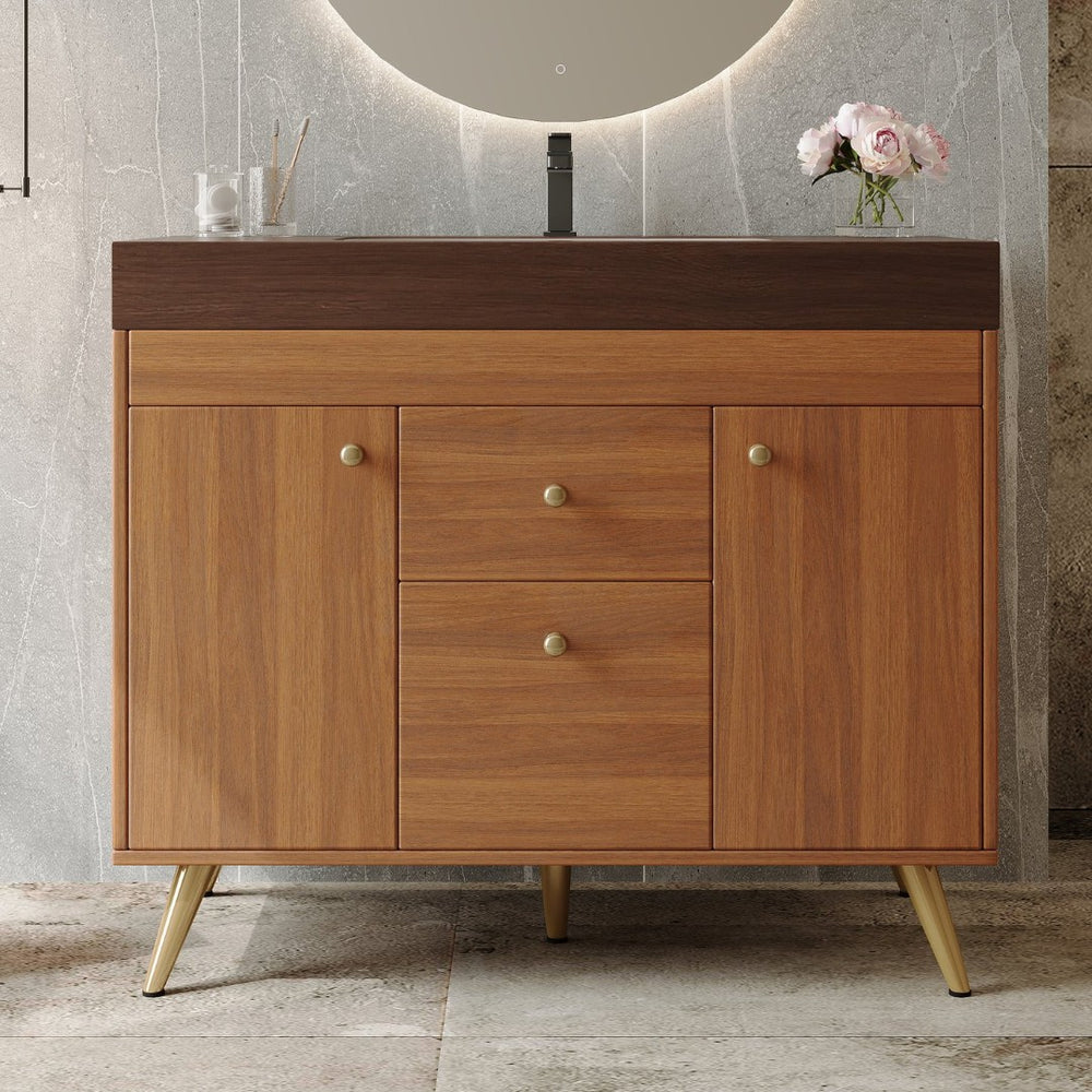 English Elm 36" Freestanding Bathroom Vanity Sintered Stone Top Ceramic Sink Stainless Steel Legs Brown,Gold,Walnut,White W3136S00075