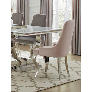 English Elm Set Of 2 Velvet Upholstered Dining Chairs, Pink and Chrome