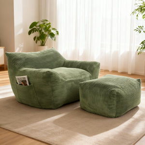 English Elm Bean Bag Chair with Armrests Shredded Foam Fill Oversized Lounge Seat for Adults Green W5385P433244